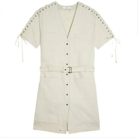 white christmas dresses Isla White Wash Denim Mini Dress - US 8